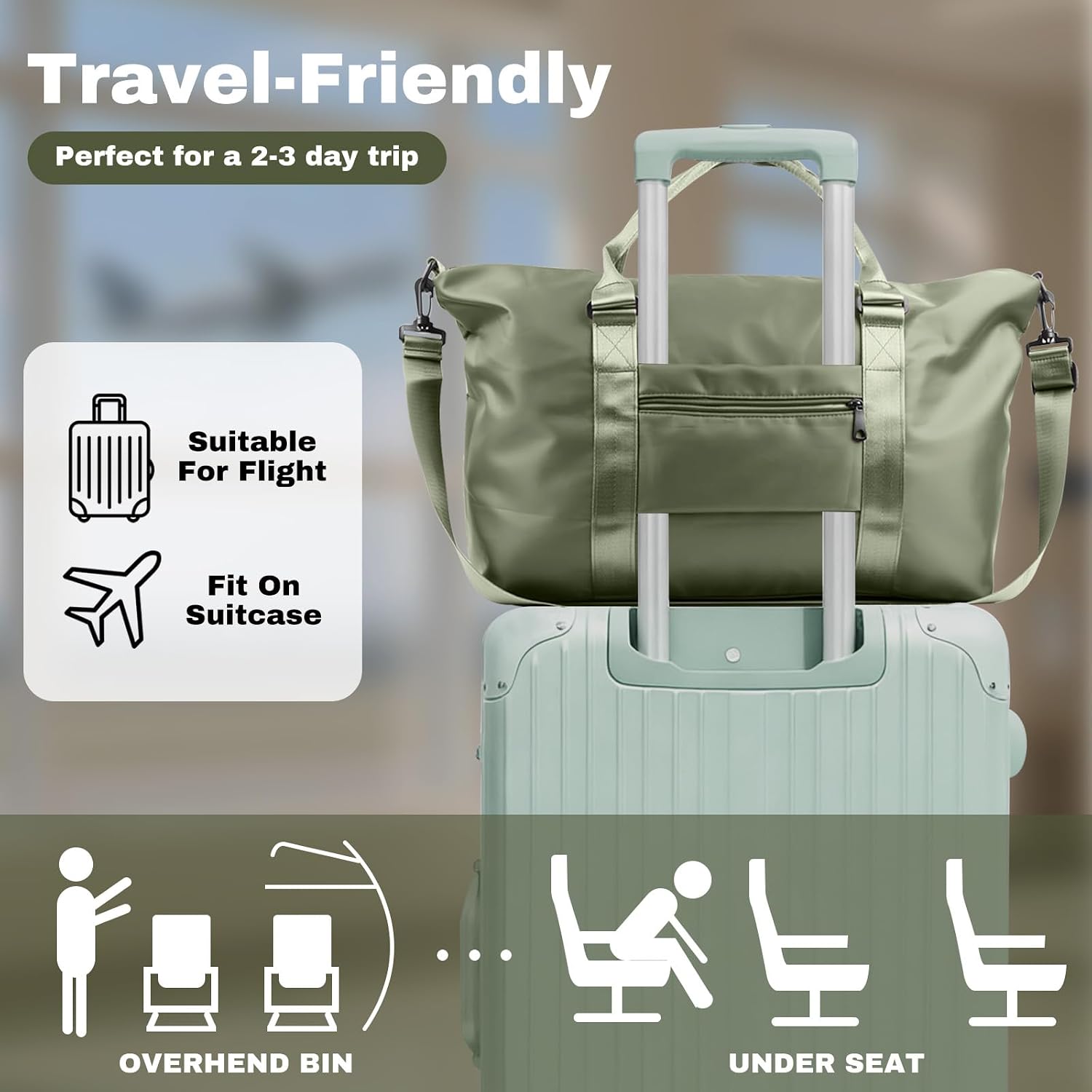 Travel Duffle Bag for Women, Carry On Weekender Tote with Trolley Sleeve - Image 2