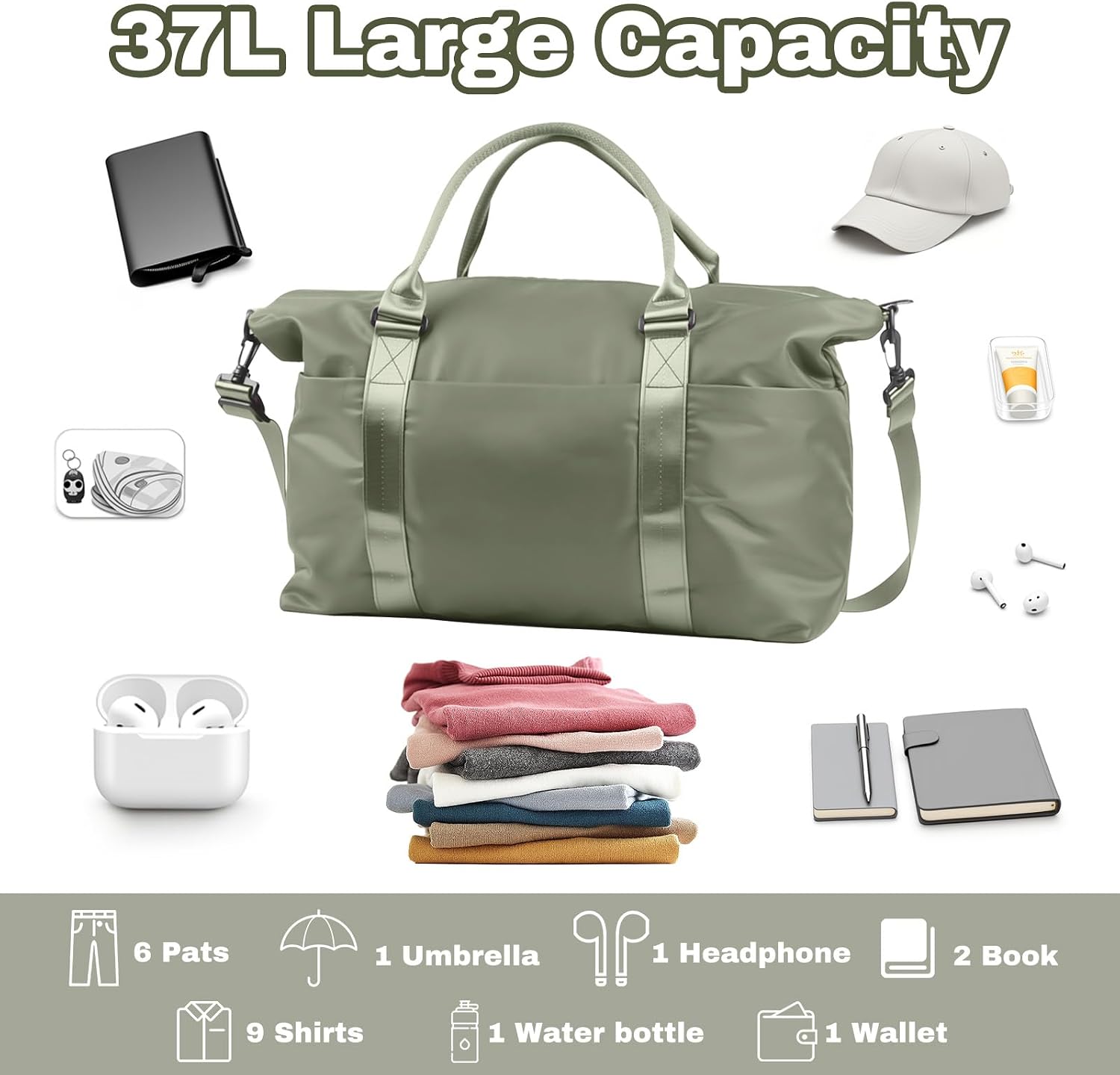 Travel Duffle Bag for Women, Carry On Weekender Tote with Trolley Sleeve - Image 3