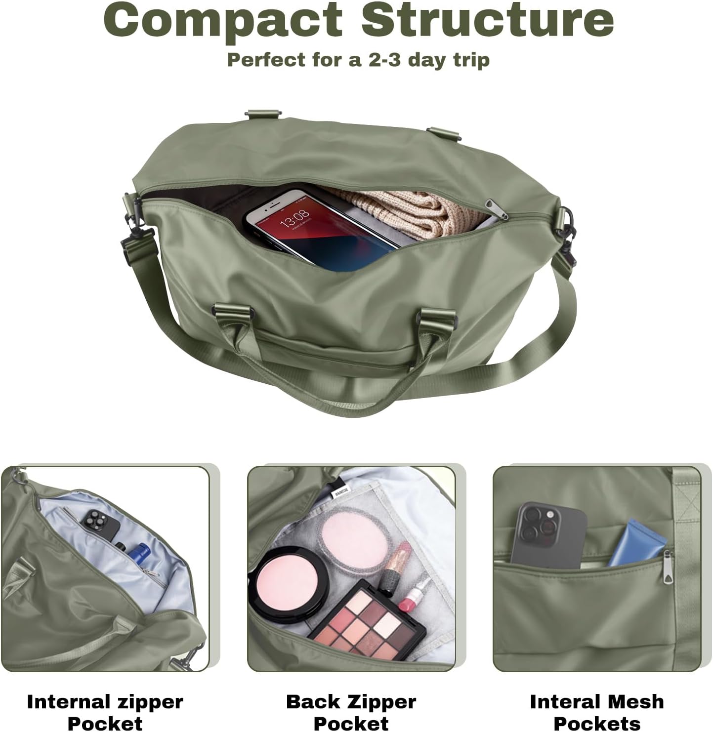Travel Duffle Bag for Women, Carry On Weekender Tote with Trolley Sleeve - Image 5