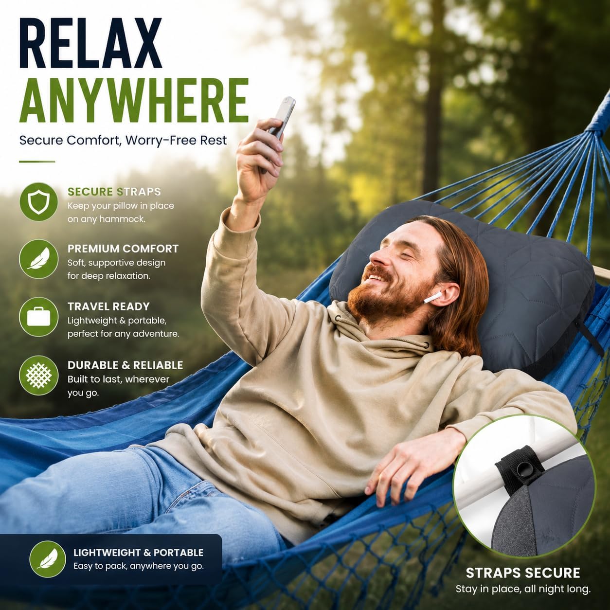 UWILLION Inflatable Camping Pillow with Removable Washable Cover, Ultralight Compact Air Pillow for Backpacking, Hiking, Travel & Camping, Ergonomic Neck and Lumbar Support Blow Up Pillow – Grey - Image 3