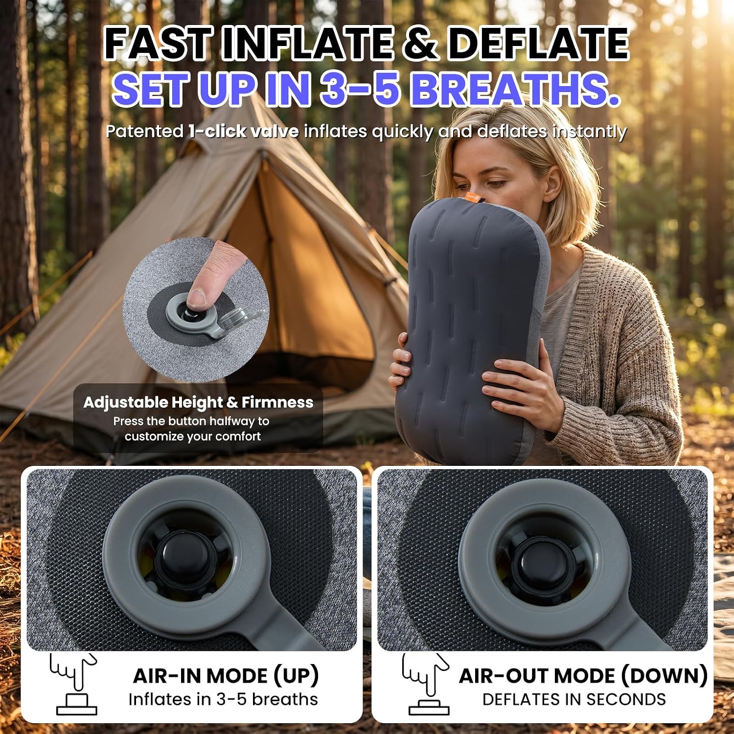 Inflatable Camping Pillow - Ultralight Compact Air Pillow for Travel, Backpacking & Hiking - Ergonomic Neck & Lumbar Support - Portable Inflatable Pillow with Removable Washable Cover - (Grey 2 Pack) - Image 5