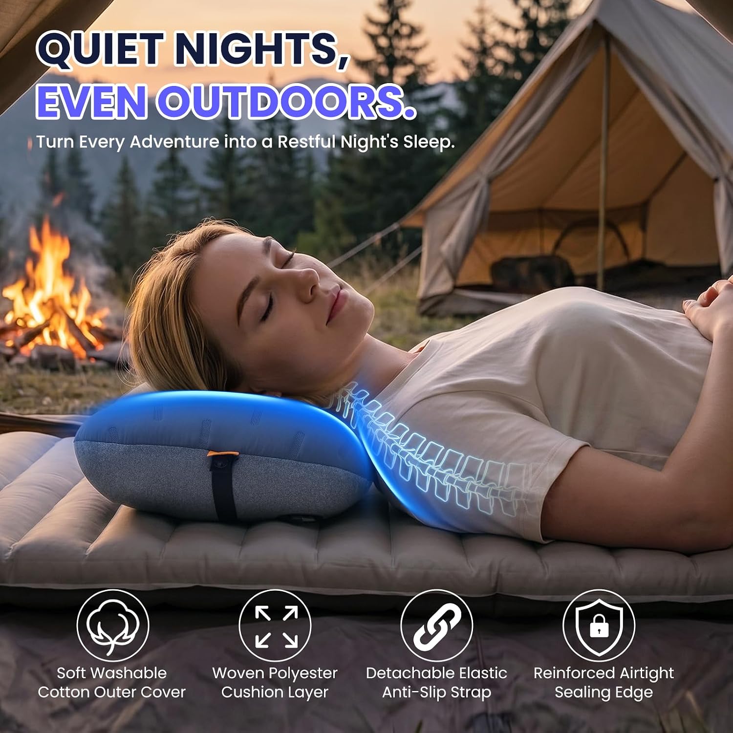 Inflatable Camping Pillow - Ultralight Compact Air Pillow for Travel, Backpacking & Hiking - Ergonomic Neck & Lumbar Support - Portable Inflatable Pillow with Removable Washable Cover - (Grey 2 Pack) - Image 6