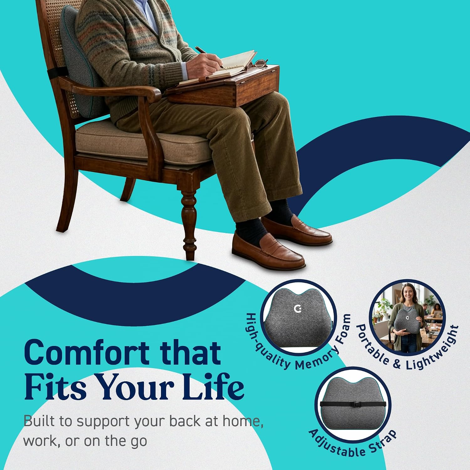 Cubii Cushii V2 Back Support Cushion, Lumbar Pillow, Office Chair, Black - Image 2