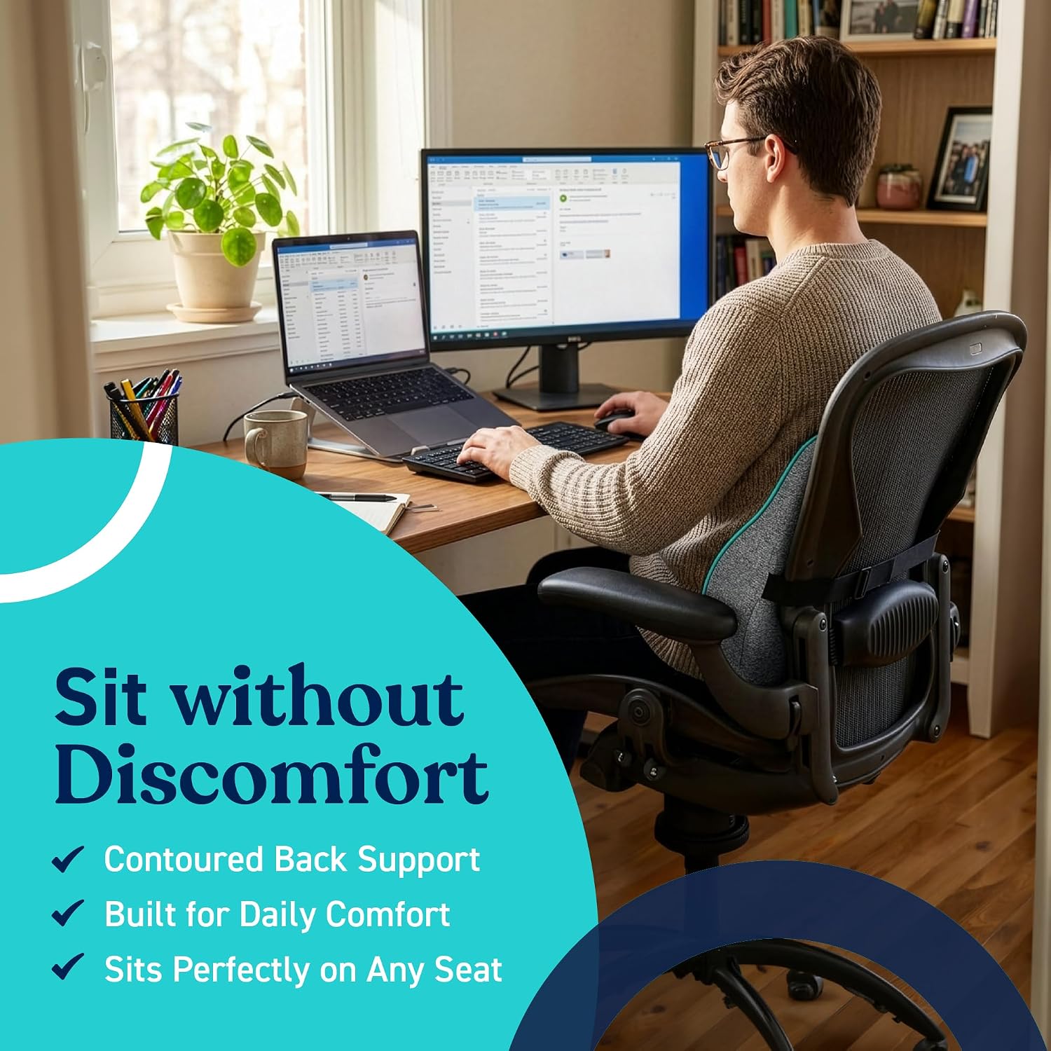 Cubii Cushii V2 Back Support Cushion, Lumbar Pillow, Office Chair, Black - Image 3